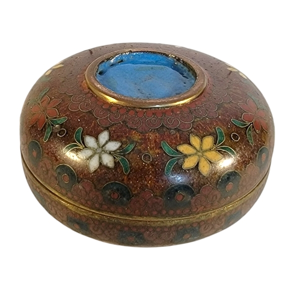 Antique 19th C. Japanese Cloisonné Sparkle Mica Phoenix Round Jewlrey Box Rare - Picture 7 of 11